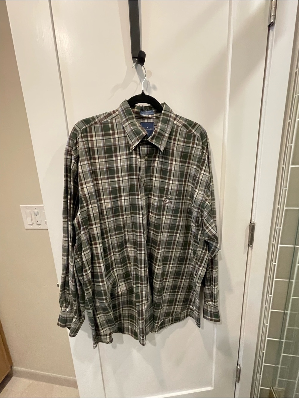Faconnable Green and White Plaid Button-Down Shirt